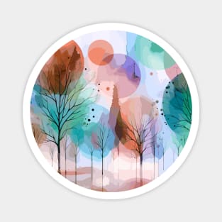 Colorful Sky Blue Pastel Brown Abstract Trees Magnet